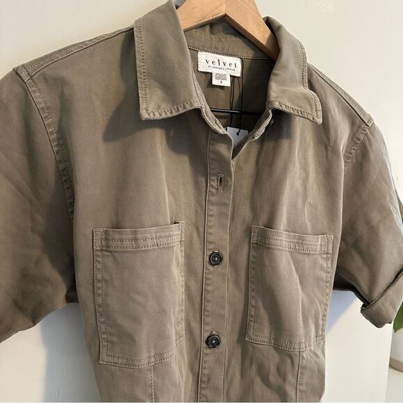 NWT Tuckernuck Velvet by Graham & Spencer Green Button Front Mini Dress Small - Picture 11 of 14